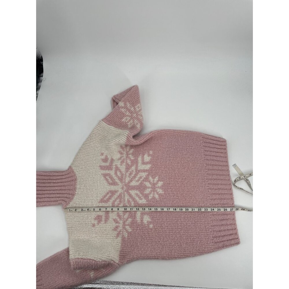 J. Crew Womens Small Snowflake Turtleneck Sweater Pink White Wool Alpaca Cozy - Picture 8 of 8